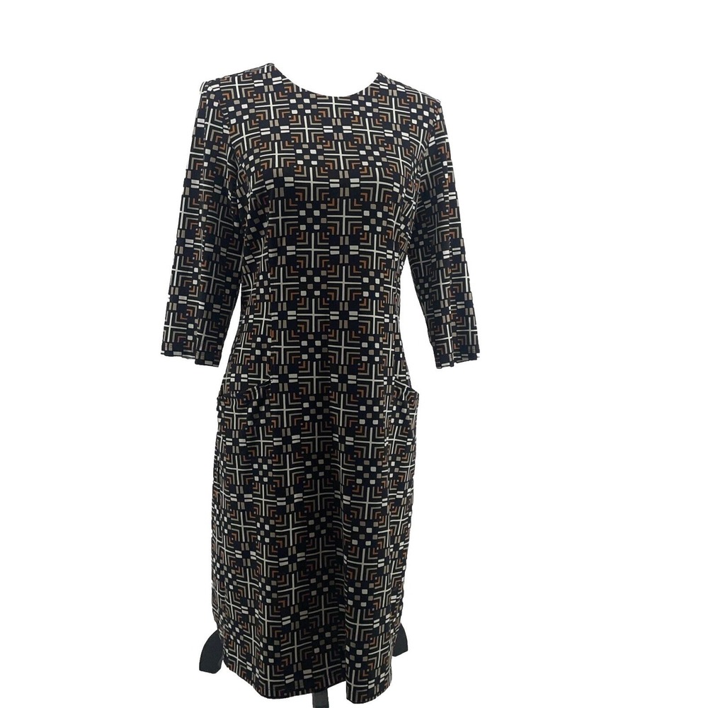 J. Mclaughlin‎ Dress Women's Medium Geometric Catalina Cloth Career Black Tan